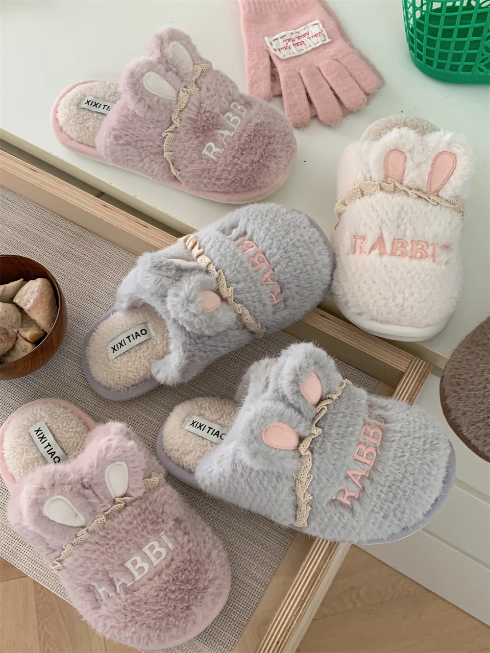 

Милые плюшевые тапочки-зайчики и мишки из хлопка для дома, теплые зимние мужские тапочки, уютная домашняя обувь, мягкие бархатные тапочки