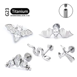 G23 Titanium Bat Stud Ear Tragus cartilagine orecchini 16G Ball Labret Lip zircone lobo Helix Daith Piercing Body Jewelry