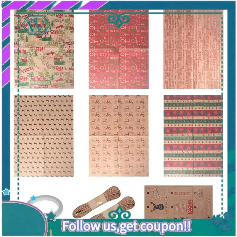 Upgraded 6 Pack Wrapping Paper Sheets,For Christmas Birthday Party Wrapping Paper Set Gift Wrap Papers