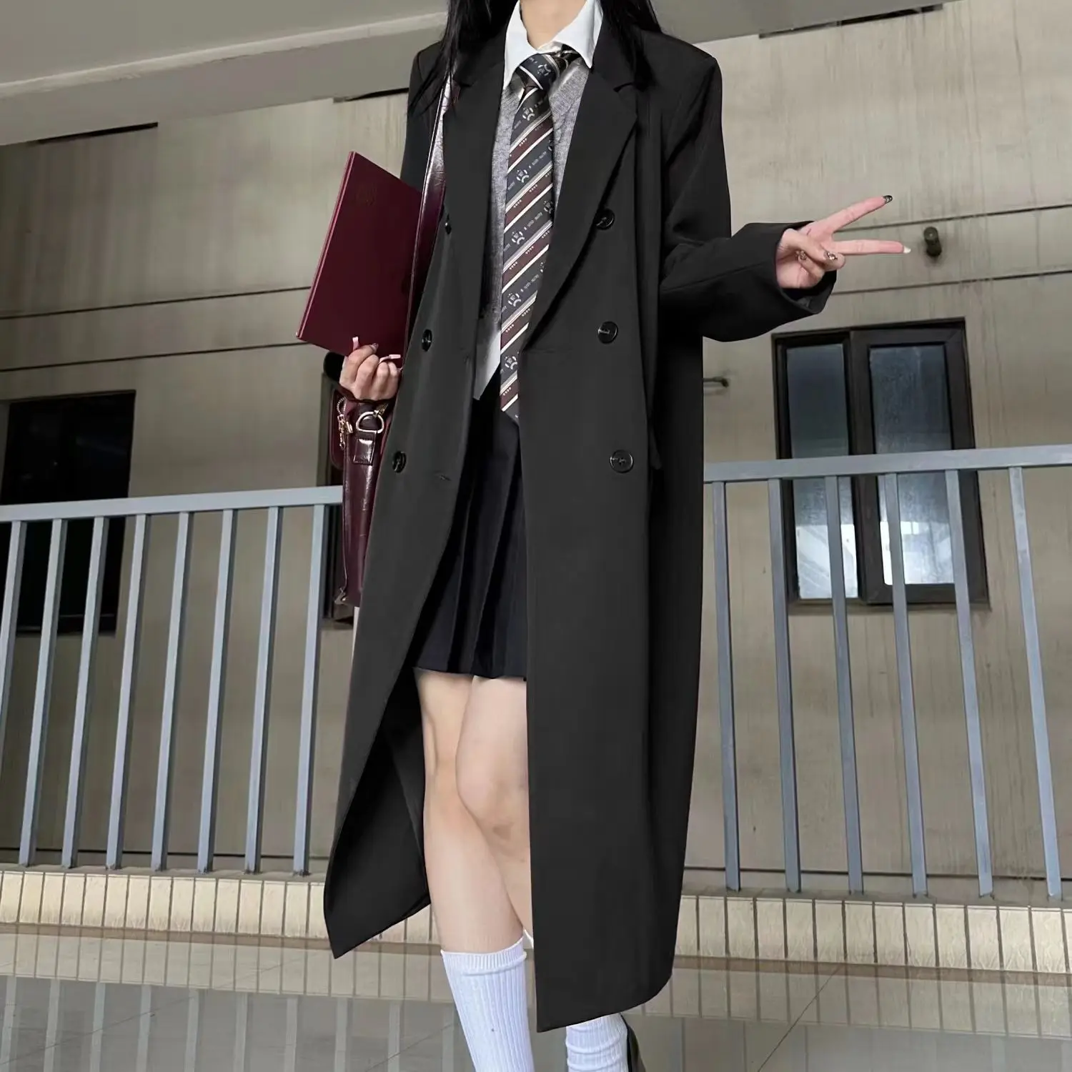 2026New Long Jacket Lady British Style Chic Suit Windbreaker Coat Women Spring Autumn Outwear High Sense Blazer Outcoat Feminine