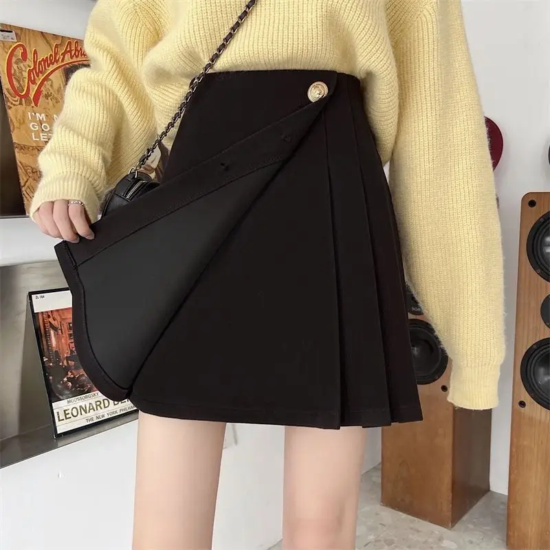 Summer Fashion Solid Casual Cool Girl Slim Women A-Line School Ofice-Lady Lovely Soft Button Short Pleated Dress Maxi Skirts