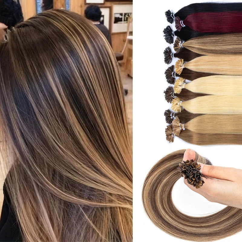 

K Tip Hair Extensions Real Human Hair 12-22 Inch Ktip Human Hair Extensions 30G Pre Bonded Remy Hair for Women 50Stands/Pack