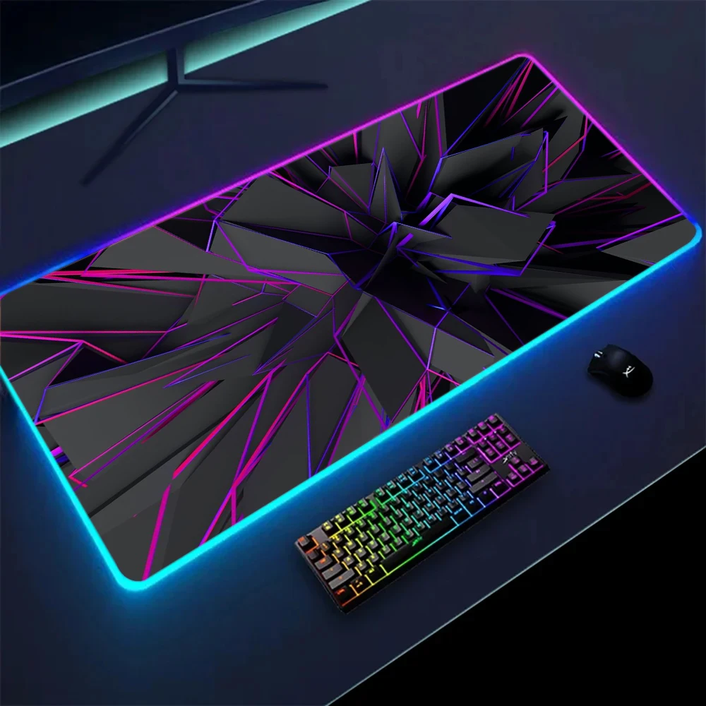 XXL RGB Gaming Mouse Pad Geometric Fragments Desk Mat Gamer Accessories Large LED Light Mousepad PC Computer Carpet with Backlit