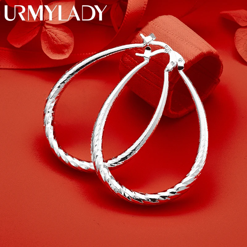 

URMYLADY 925 Sterling Silver Diamond Pattern Earrings for Women's Luxury Hoop Wedding Engagement Party Fshion Charm Jewelry