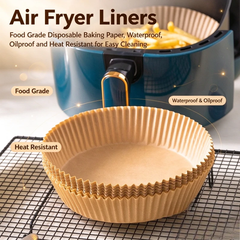 20PCS Round Food Grade Baking Paper Air Fryer Liners Oil Absorbent Non Stick Paper Mats For Air Fryer Bbq And Home Cooking