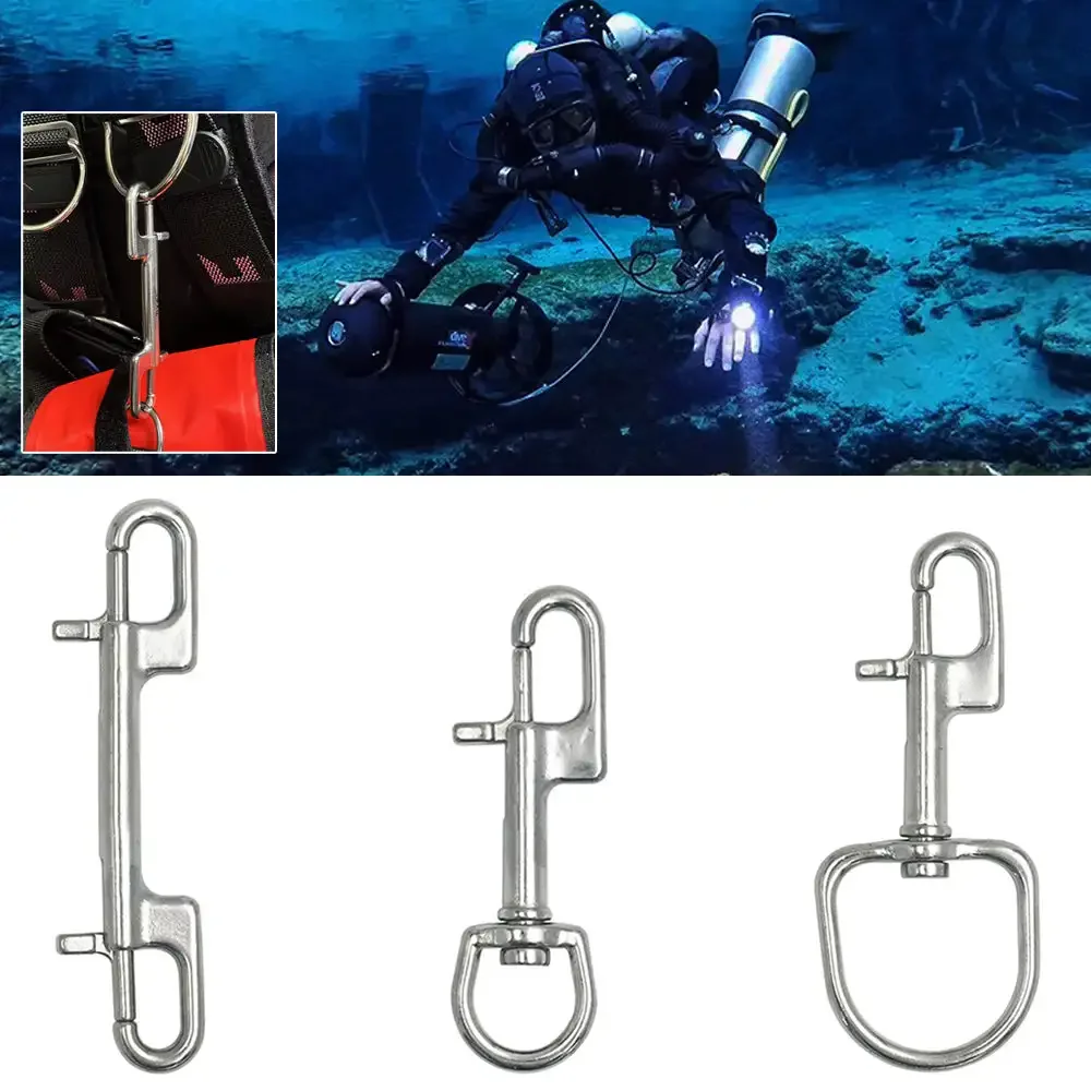 1PC 316 Stainless Steel Swivel Eye Bolt Spring Snap Hook Double Head Hook Marine Diving D Ring Snap Hooks With Swivel