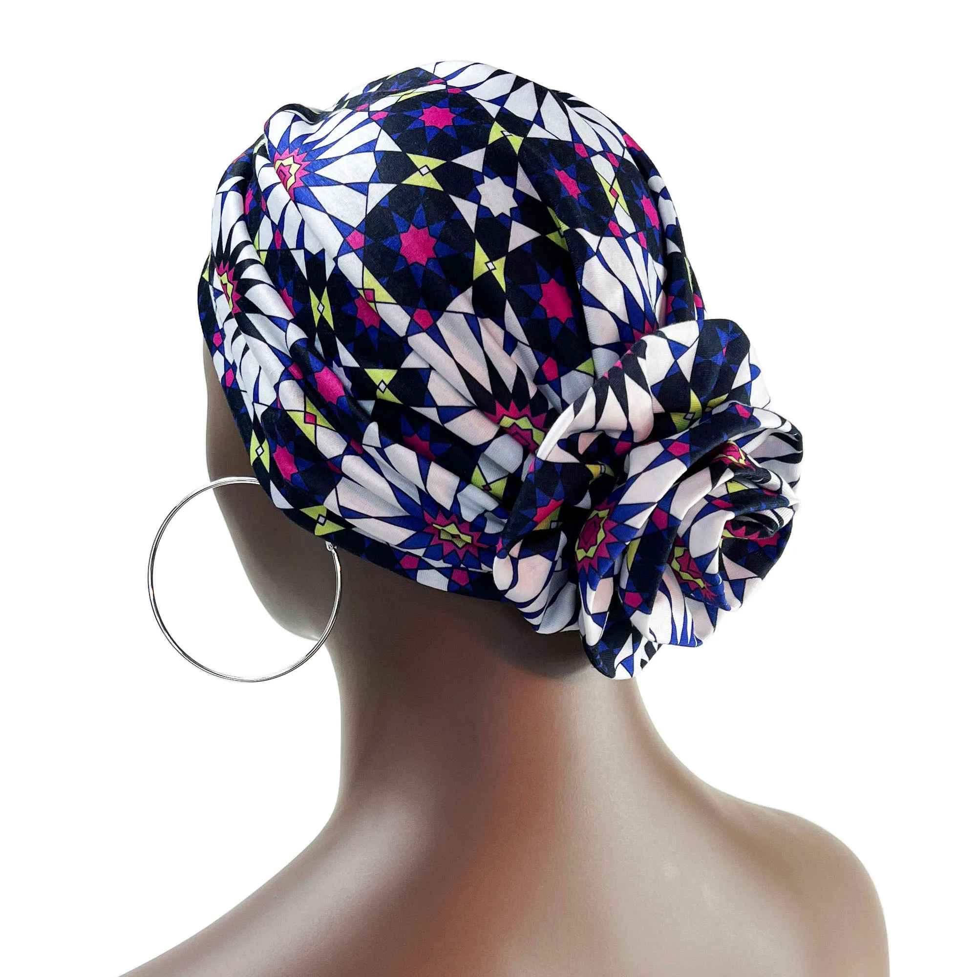 Women Flower Printing Party Turban Headwear Cap Fashion Hair Headdress For Women\'s hat