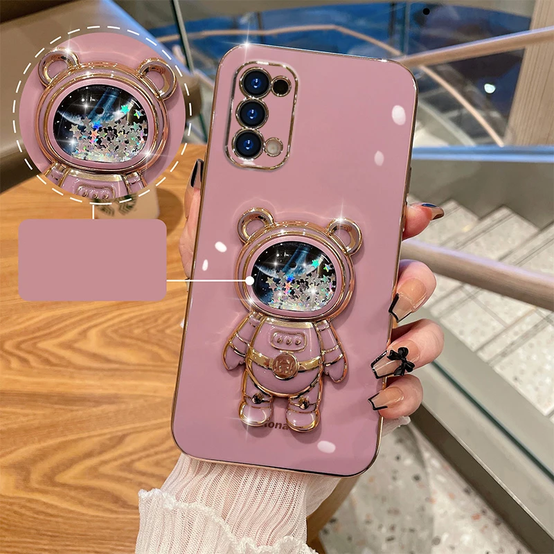 Glitter Quicksand Astronaut Case For OPPO Reno 10 7 5G A77 5G A53 A93 5G A57 A78 A74 5G A52 A15 A17 A57S A16 Plating Cover