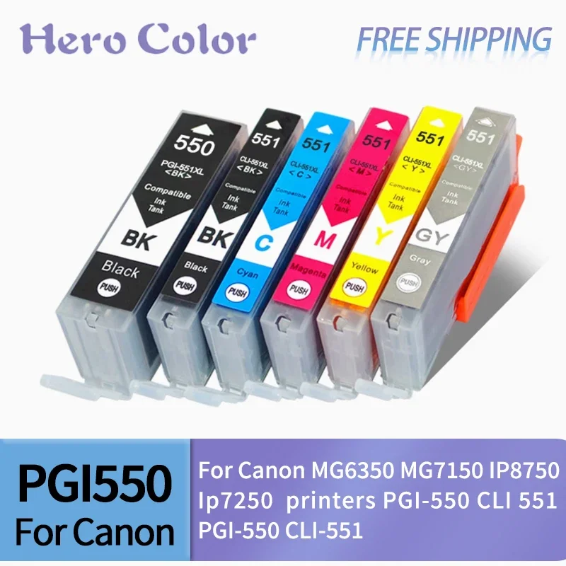 PGI550 CLI551 Compatible Ink Cartridges For Canon MG6350 MG7150 IP8750 Ip7250 printers PGI-550 CLI 551 PGI-550 CLI-551