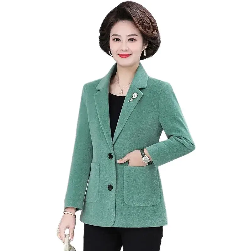 Autumn Winter Imitate Double-Sided Tweed Suits Jacket Women 2024New Suit Collar Loose Coat Fashion Single-Breasted Blazer Female