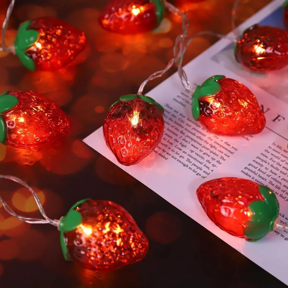 

Crystal Strawberry String Lights, Battery Powered LED Fairy Lights for Bedroom Garden Patio Wedding Party Cute Home Summer Decor