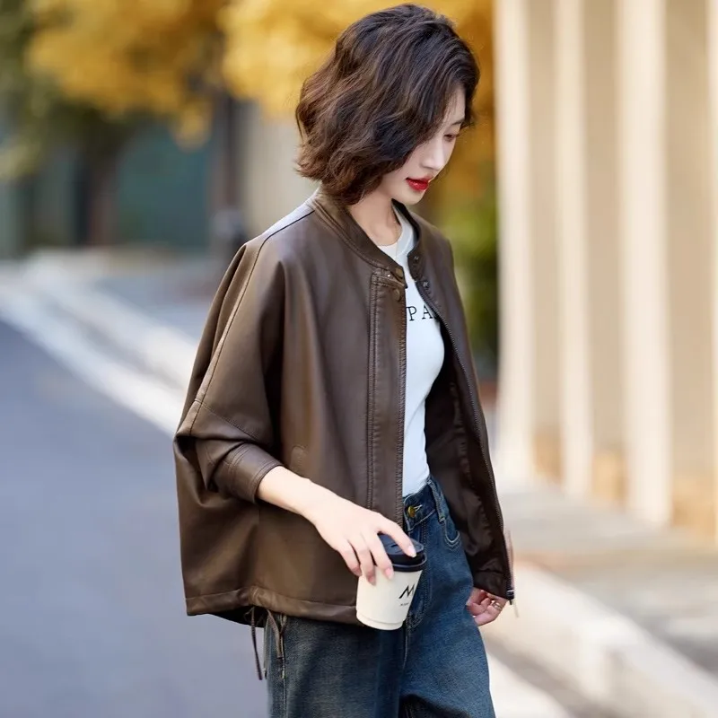 Cappotto da motociclista in pelle PU retrò di fascia alta Jaet da donna Casual Top antivento Cappotto ort Gamba dritta Sle Lungo chiusura con cerniera