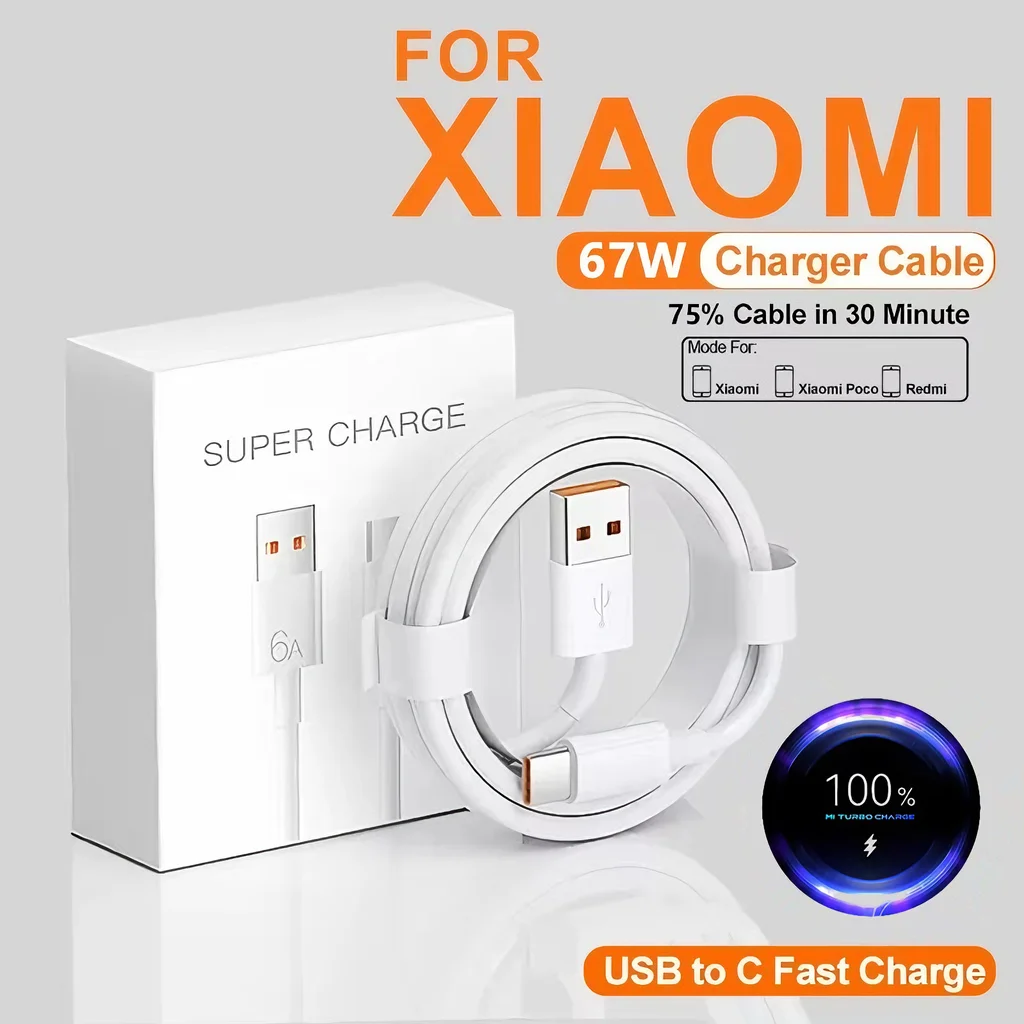 6A 67W Type C USB Fast Charge Cable For Xiaomi 11 12 13T Redmi Note 11T 12T 13 POCO X6 Turbo Charging Data Cable With Retail Box