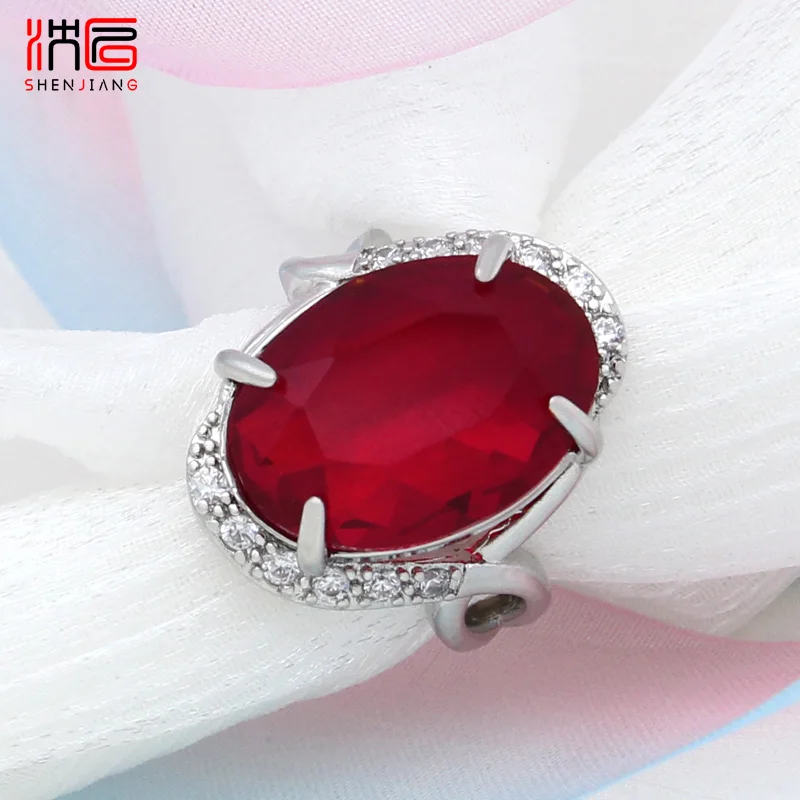 SHENJIANG New Fashion 585 Rose Gold Color Egg Shape Oval  Cubic Zirconia Rings For Women Wedding Party Elegant Trendy Jewelry