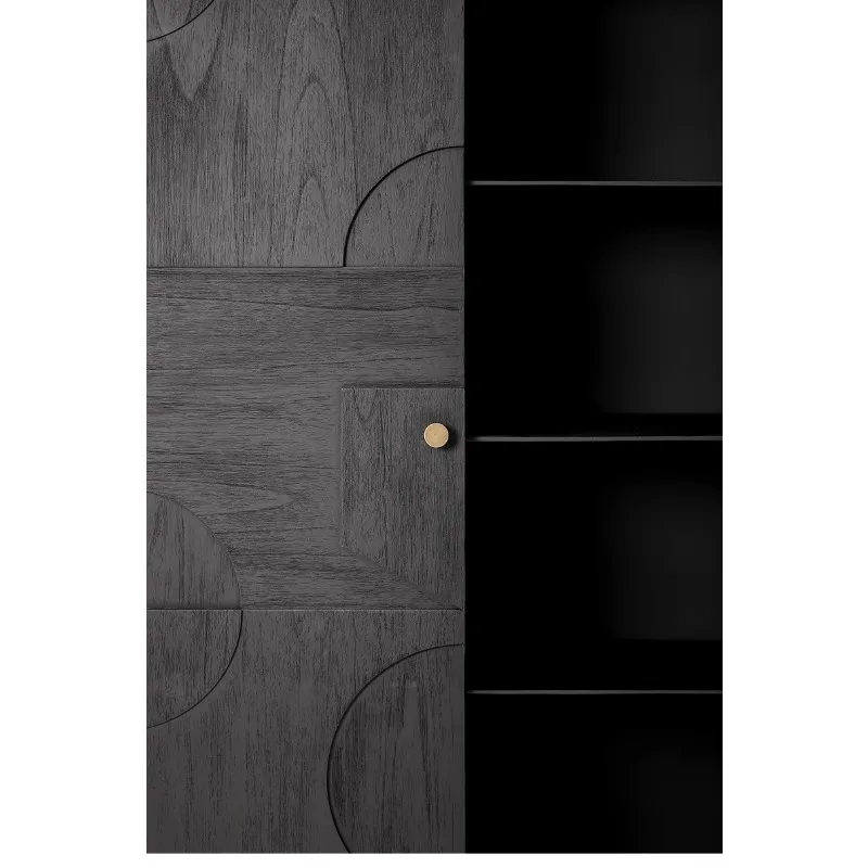 

South East Asia holiday style, carved double door cabinet, black solid wood storage cabinet