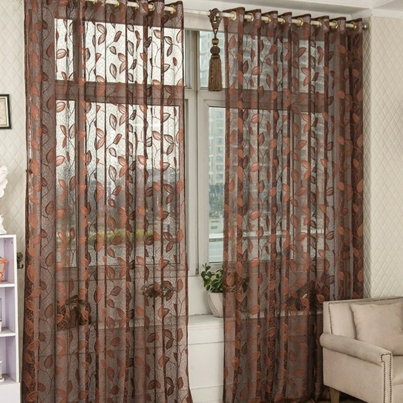 Thai Style Minimalist Luxury Curtains for Living Room Bedroom Dining Room Rural Leaves Transparent Semi Opaque Window Screen