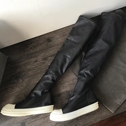 Women's Boots Popular Shoes for Women Leather Slip-on Over the Knee Boots Black Solid Women's Sneakers