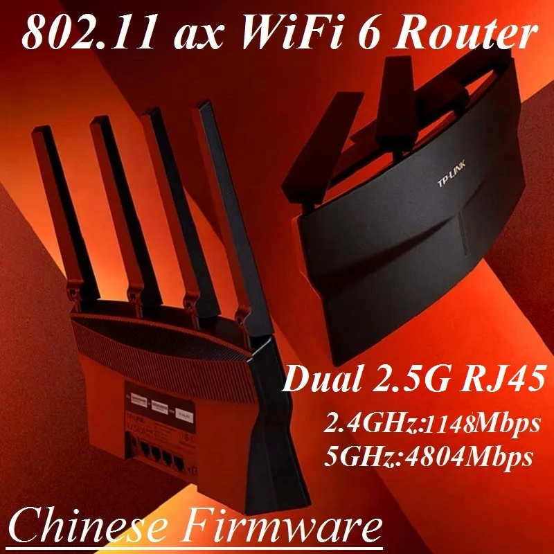 2* 2.5G RJ45 Port, 4 Antennas WiFi6 Wireless Mesh Router Wi-Fi 6 AX6000, 802.3 802.11AX 2.4GHz 1148M + 5GHz 4804M 1000M WAN/LAN