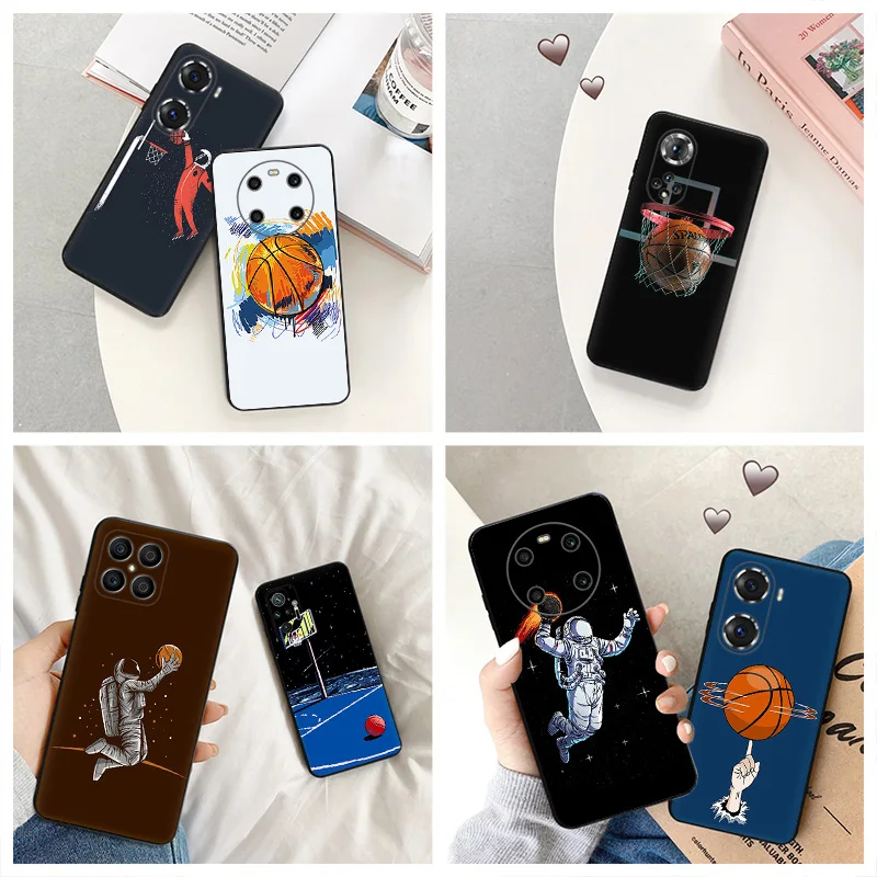 Silicone Black Phone Case for Honor x8b Magic5 x9 x7 b x6 x8 a 90 70 8x Astronaut Play Basketball Pixel 6a 7a 8a 7 6 8 Pro Cover