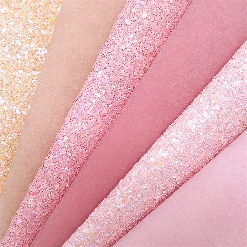 Mini Rolls Pink Double Sides Glitter Faux leather and Velvet Suede Faux Leather 1.5MM Thick Leather For Bows Earrings DIY  W726