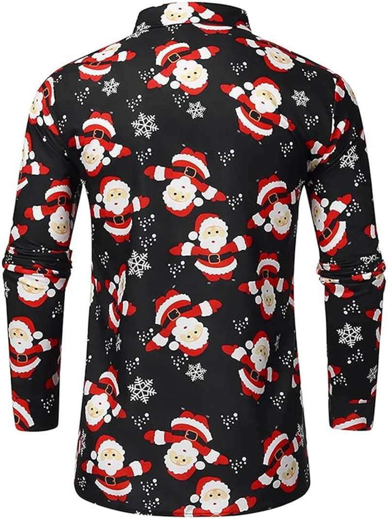 Christmas style men's fashionable long sleeved shirt 3D printed Christmas themed pattern long sleeved lapel shirt top