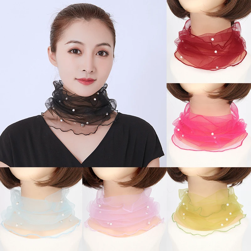 

New Spring Summer Chiffon Neck Collar Scarf Women Head Thin Sunscreen Variety Small Silk Anti-UV Scarf Mask Multi-Function Scarf