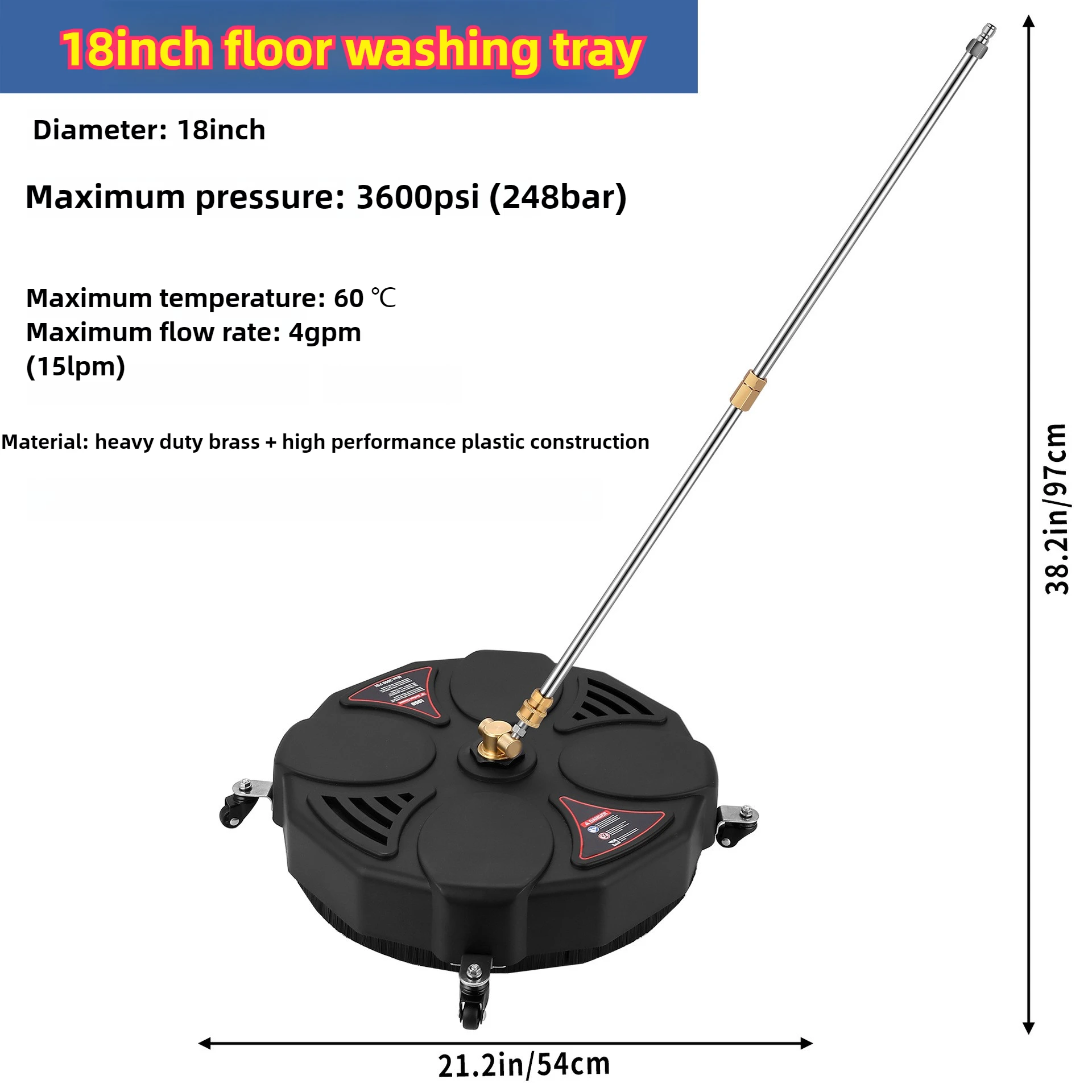 13 Inch High Pressure Cleaning Machine Circular Cleaning Plate Multifunctional Road Courtyard Cleaning Accessory 248bar 1/4