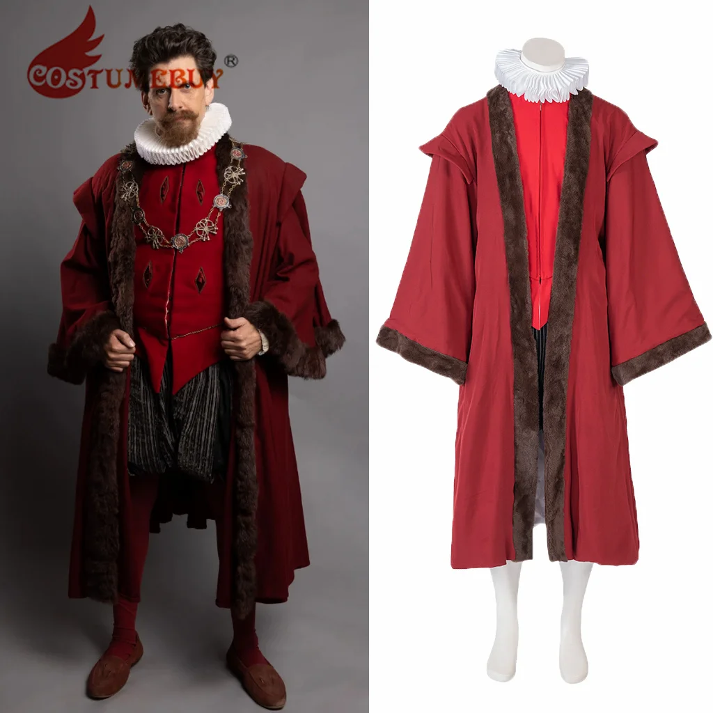 Ghosts Sir Humphrey Bone Cosplay Costume Red Outfits Tudor Nobleman Costume Halloween Full Set for Adult Men