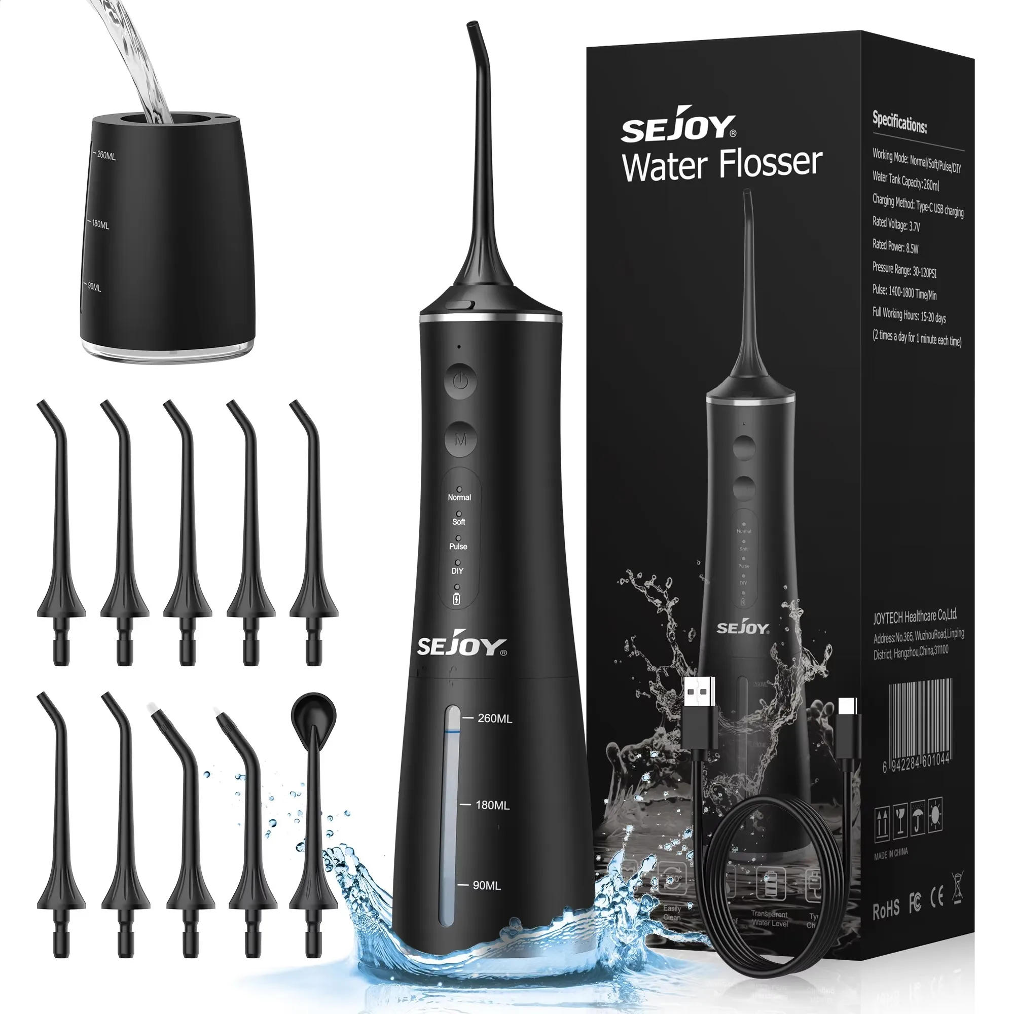 Sejoy Portable Oral Irrigator BV609 Water Flosser USB Rechargeable 10 Nozzles 4 Modle Dental Water Jet 260ml Water Tank