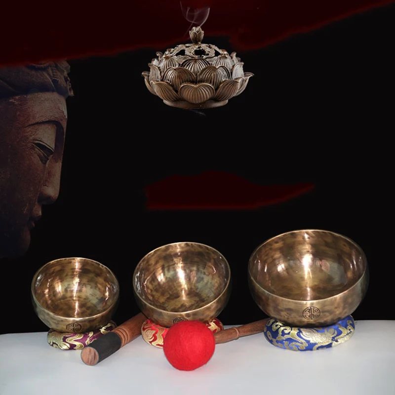 Nepal Singing Bowl Copper Full Moon Singing Bowls Buddhist Meditation Original Tibetan Bowl Sound Healing with Mallet Cushion view 5
