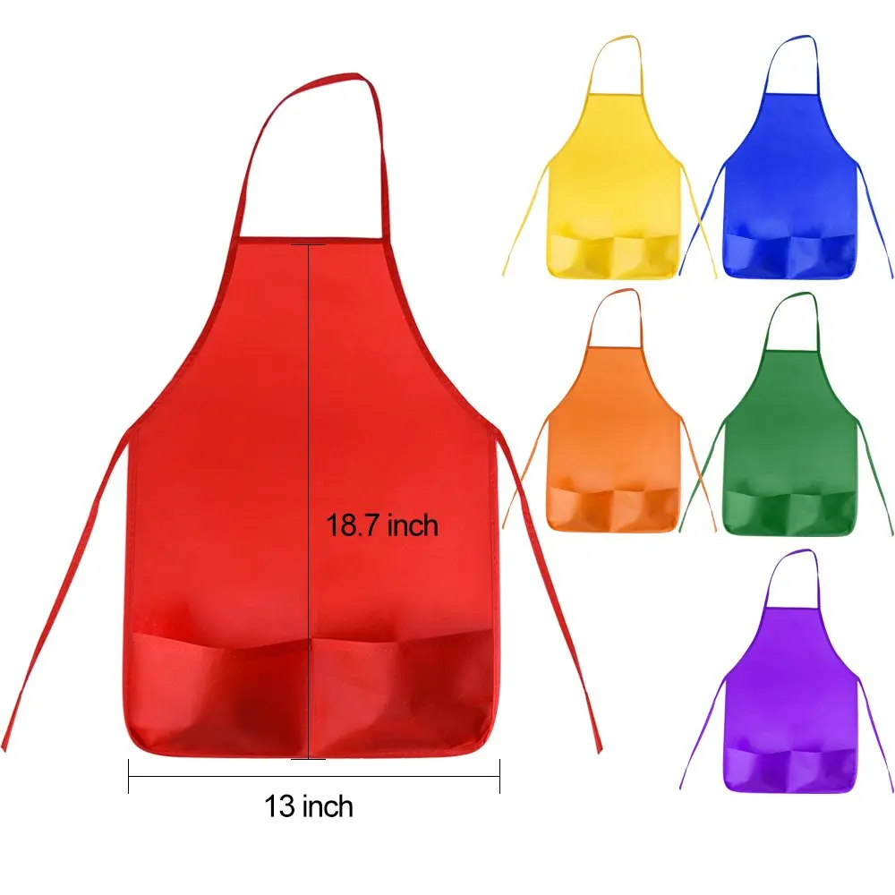 12 Pack 6 Color Kids Aprons Children Painting Aprons Kids Art Smocks With 2 Roomy Pockets For Kitchen And Classroom (Brushes