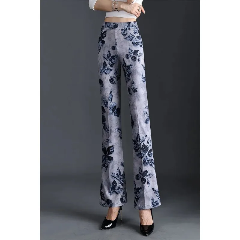 

Womens Floral Print High Waist Flare Pants Elastic Waist Casual Trousers