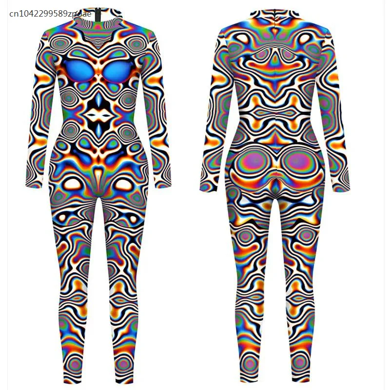 Disfraces de Cosplay para mujer, mono Sexy con estampado 3D de espiral de apertura para carnaval, mono entallado para fiesta de adultos Zentai, 2024