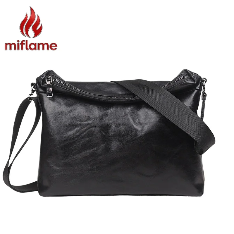 

Men's Genuine Leather Crossbody Shoulder Messenger Bag Top Grain Cowhide Soft Horizontal Minimalist Casual Daily Bag