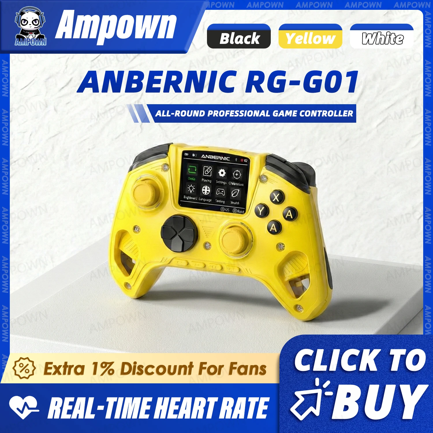 

Беспроводной игровой контроллер ANBERNIC RG G01 с датчиком сердечного ритма, IPS-экраном, джойстиком Hall 1000 Гц, микропереключателями, аккумулятором 2100 мАч и три режима подключения.