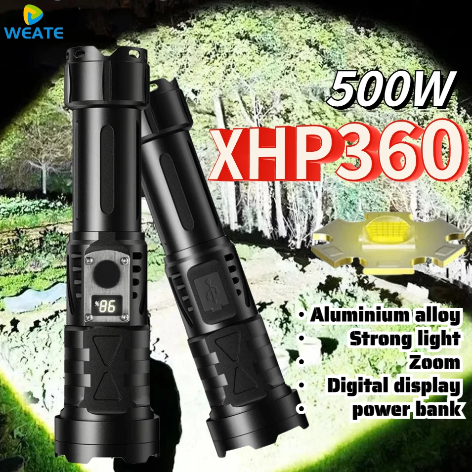 

XHP360 68000LM Ultra Powerful LED LCD ﻿Spotlight 8000MAH Long Range Flashlight Zoom Camping Emergency 26650*2 FLSTAR FIRE