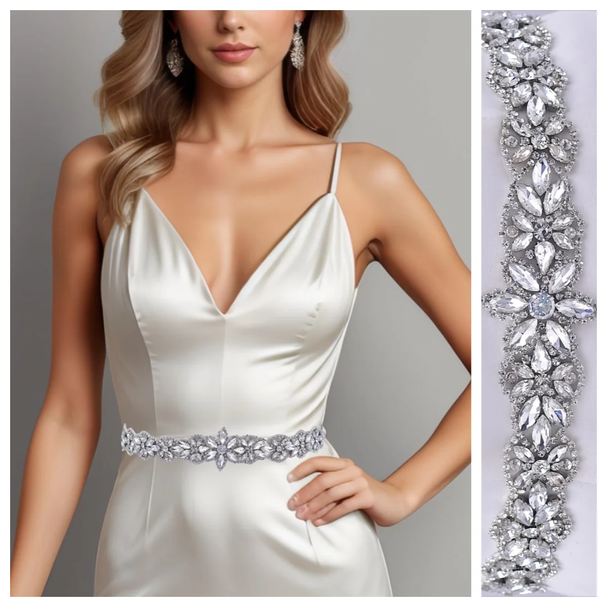 S21 Elegant Waist Belt for Dresses Silver Rhinestone Wedding Dress Sash Bride Accessories Luxury Designer Girdles Satin Ribbon