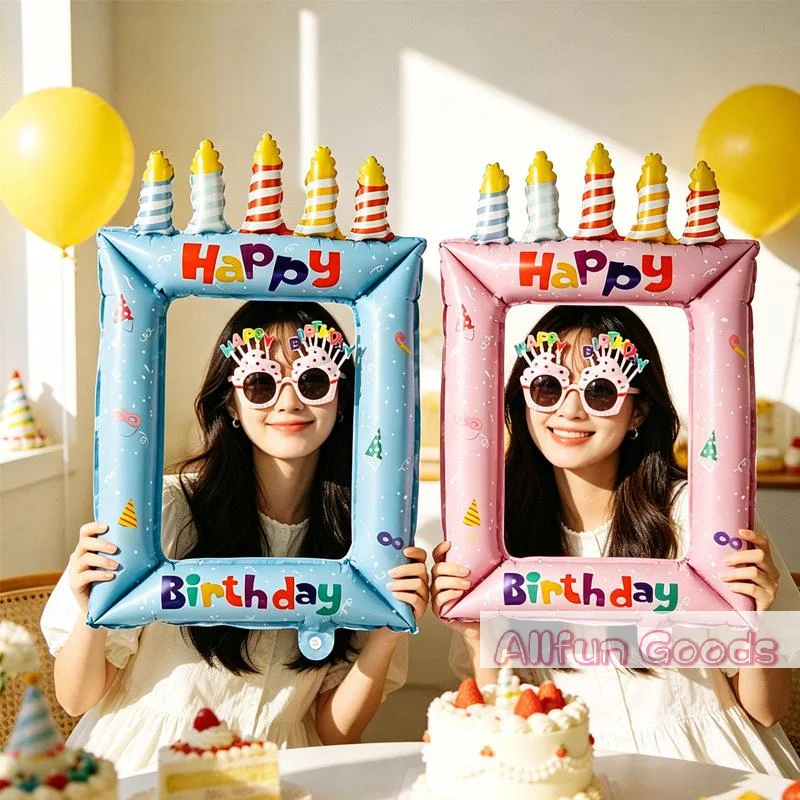 [TG835]Happy Birthday Photo Frame Foil Balloons Party Photo Booth Props Inflatable Birthday Decorations
