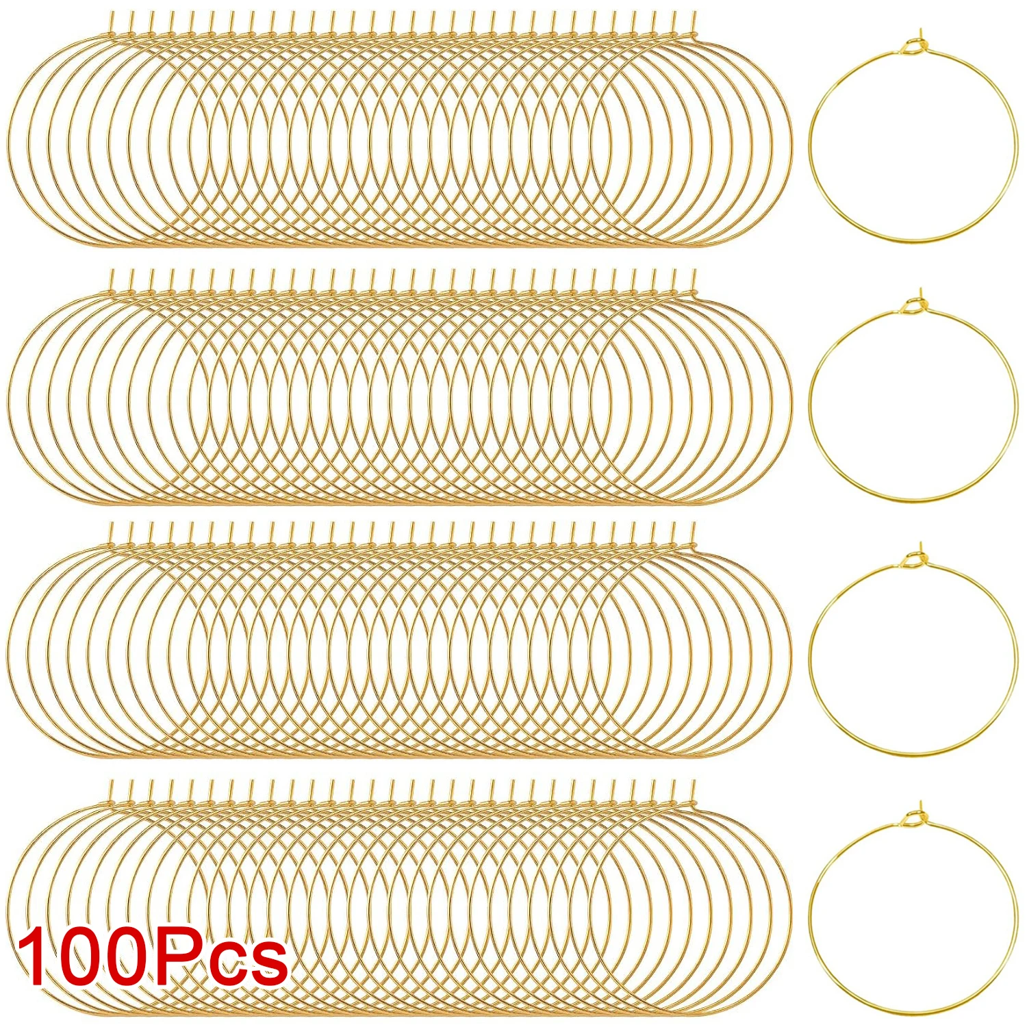 

100Pcs Golden Wine Glass Ring 25mm Earring Beading Hoops Wine Glass Charms Rings Bead Earring Hoops for Jewelry Making Party