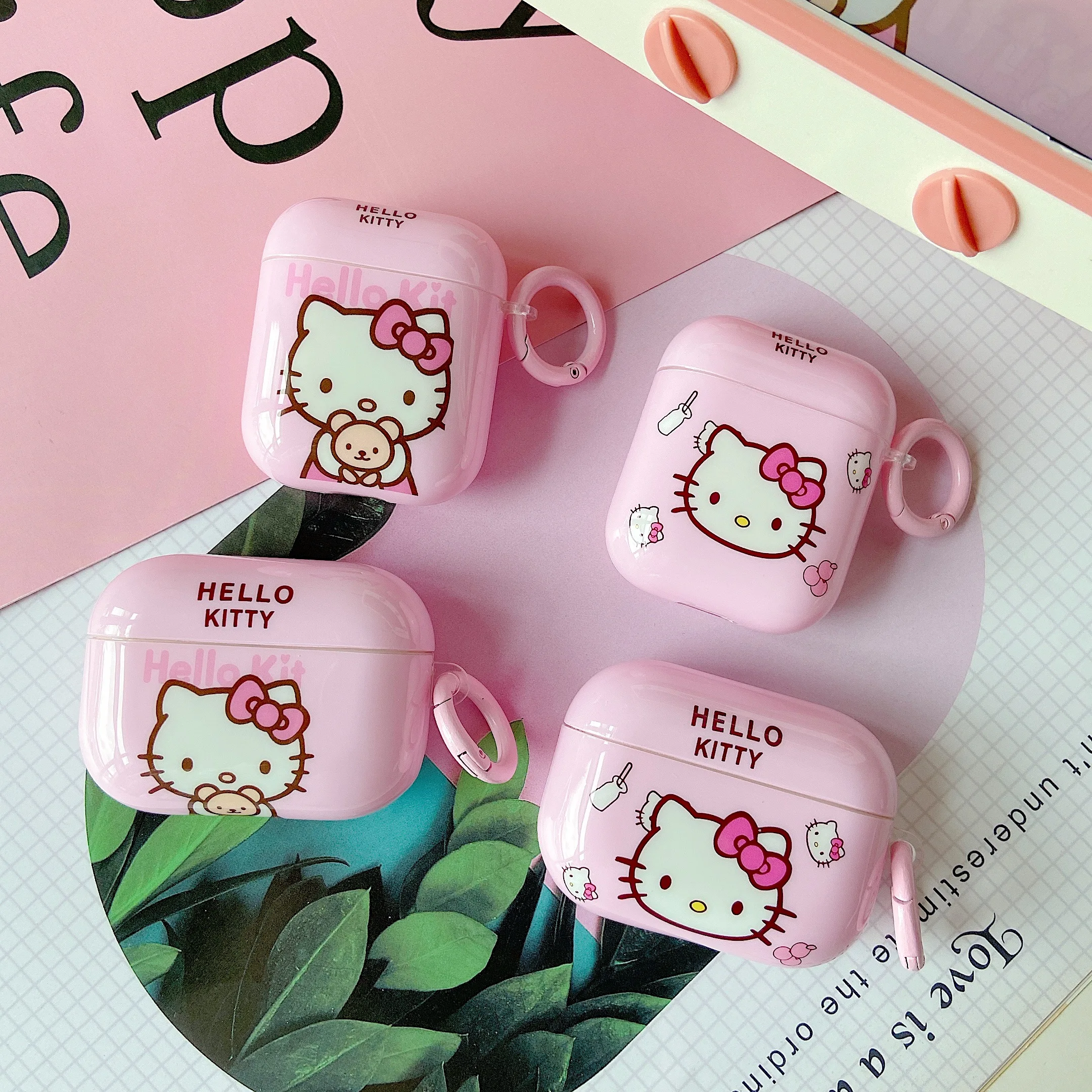 Lovely Sanrio Hello Kitty Pattern Earphone Case For Airpods 1 2 3 and Pro Wireless Pink Earphone Cove Soft Case Capa Cartoon Cat