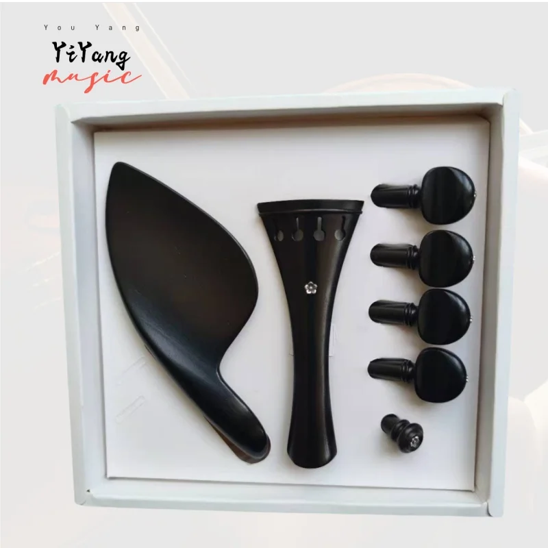 

1 set high quality ebony wood mahogany violin parts accessories 4/4 full size chinrest pegs tailpiece endpin
