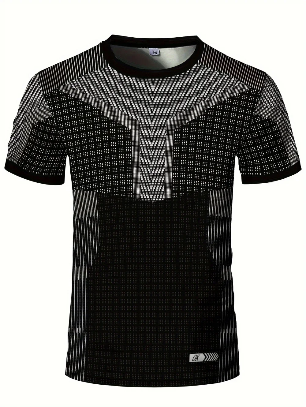2026 Fashion Men's Athletic T-Shirt Geometric Dot Line Print Quick Dry Short Sleeve Crew Neck Gym Running Sports Tee Tops