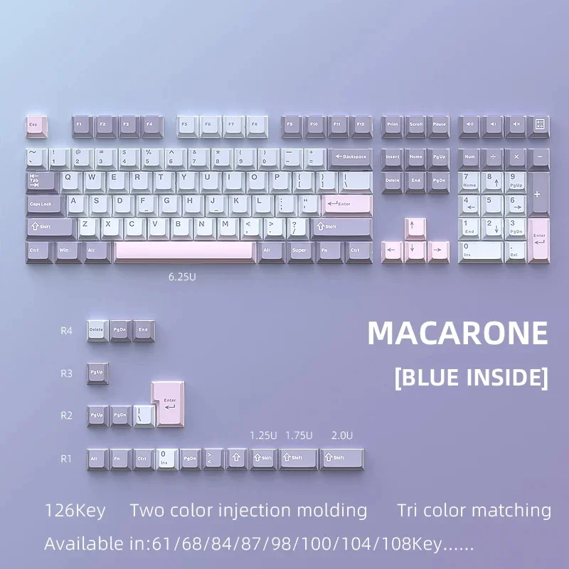 Macaron 126-toetsen PBT Cherry Profile MX Keycap Game Mechanisch toetsenbord Keycap Geschikt voor kantoorgames