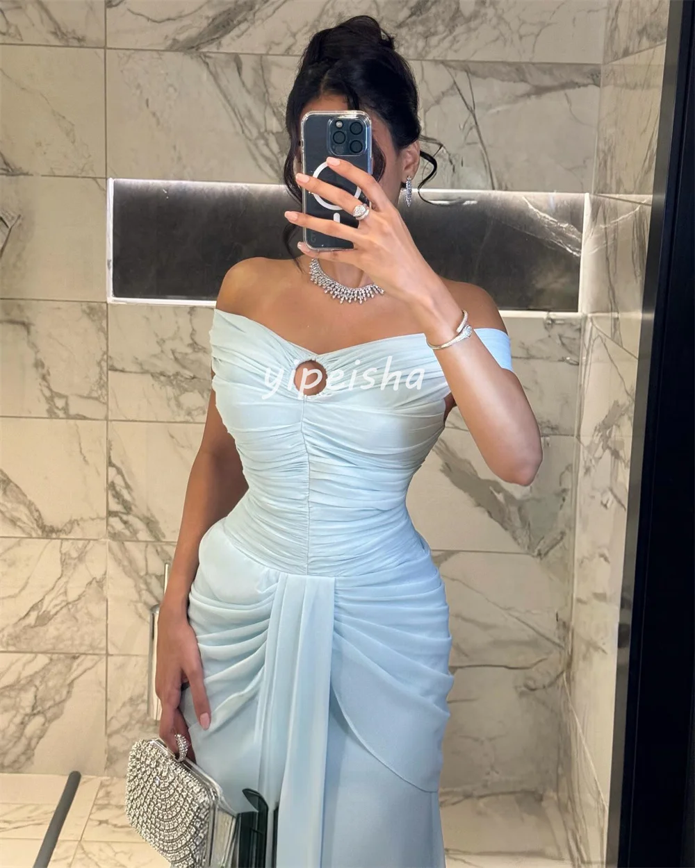 Personalizado simples pastrol chiffon plissado ruched drapeado em linha reta fora do ombro vestidos longos sob medida vestidos de ocasião requintado