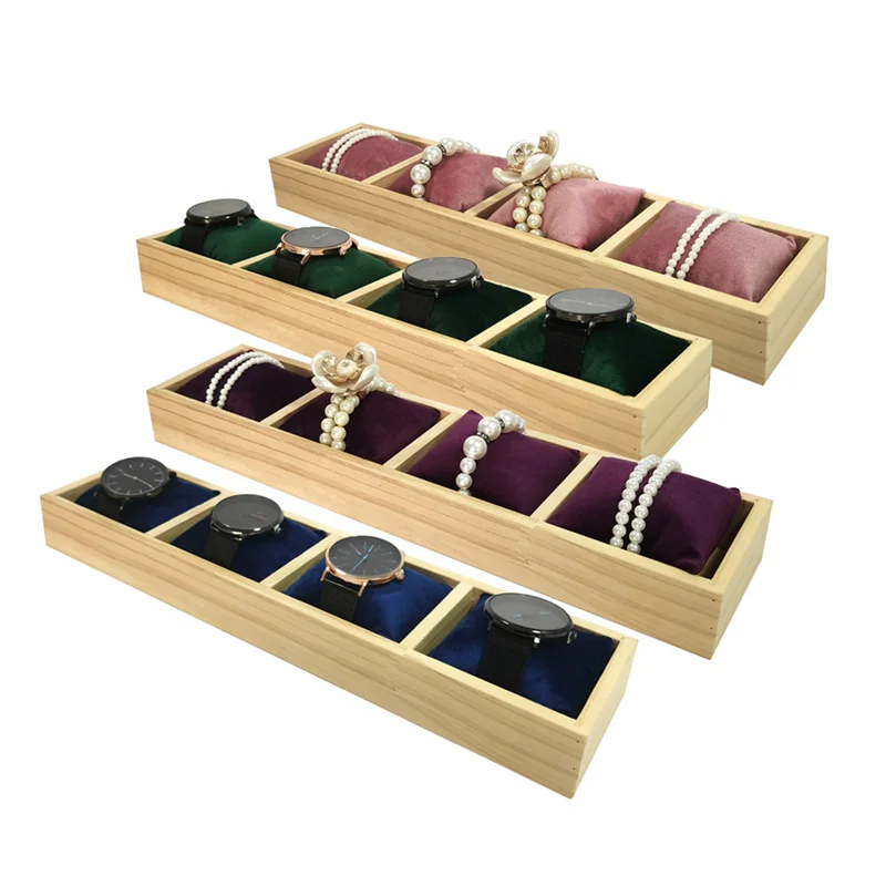 Wooden Velvet Jewelry Bracelet Necklace Stand Display Tray for Stall Selling Real Wood Fabric Pillow Jewelry Organizer