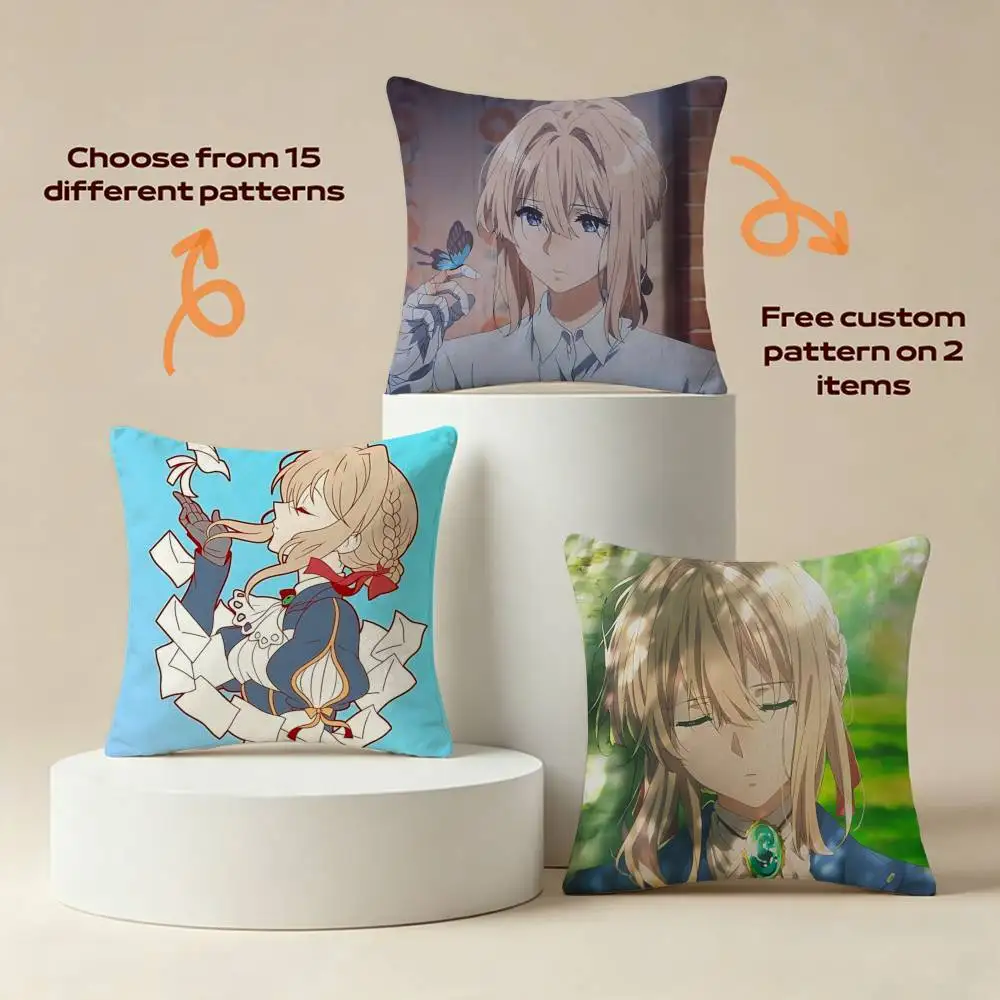 Romantic Anime V-Violet Evergarden Square Sofa Pillow Cover Solid Color Living Room Home Decor Cushion Case