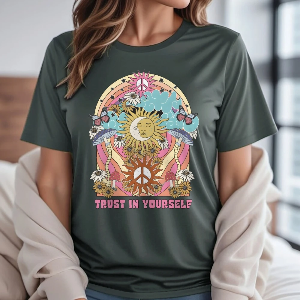 Trust In Yourself T-Shirt Peace Inspirational Sun Moon T-Shirt Sun Shirt Moon T-Shirt Hippie Moon Shirt Gift For Her T-Shirt