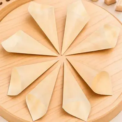 

50pcs Disposable Wooden Biodegradable Ice Cream Packing Cups For Party Candy Degradable Wood Cones Outdoor Picnic Supplies Safe