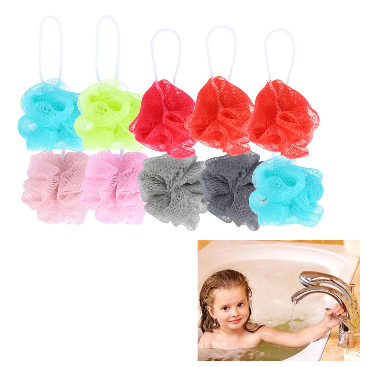 

10 Pcs Pouf Child Powder Puff Body Wash Sponge Bath Scrubber for Scrubbing Brush Balls