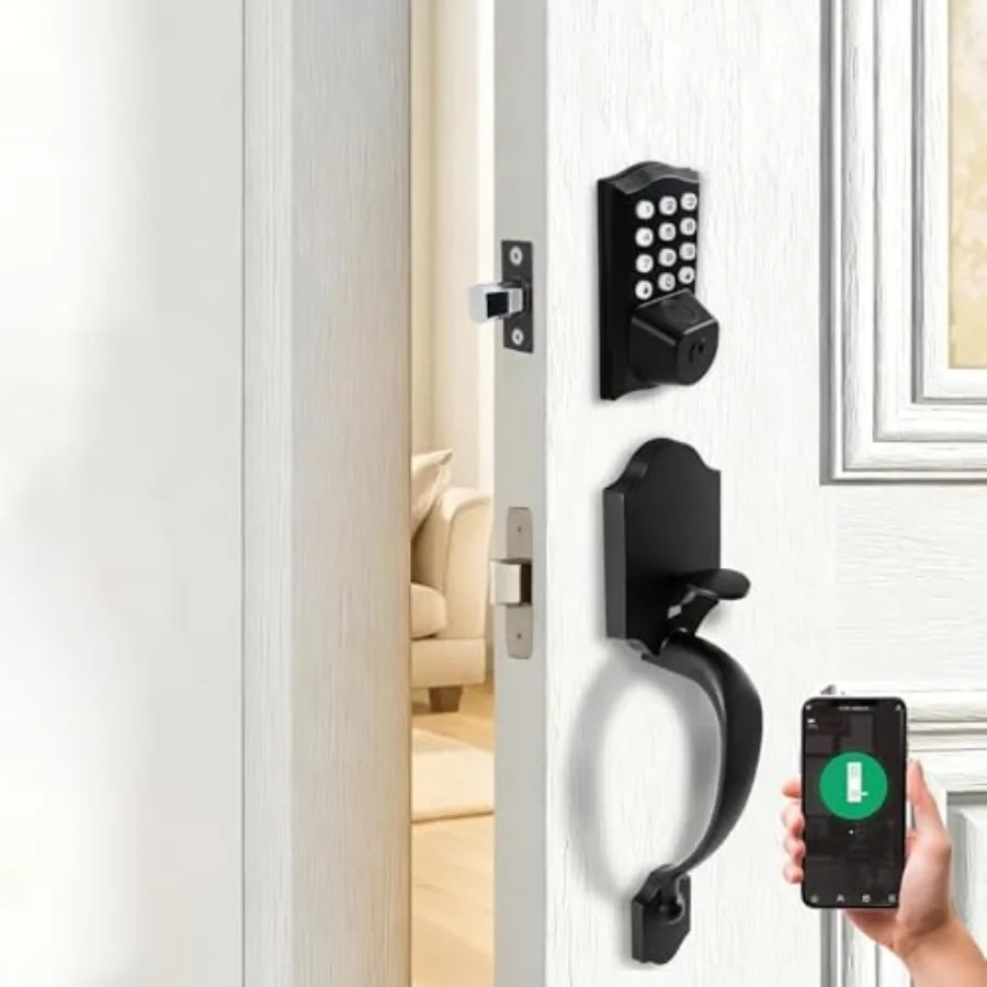 

Умный дверной замок с отпечатком пальца, без ключа, со встроенной Wi-Fi-клавиатурой и ручкой, комплект с засовом для входной двери, водонепроницаемый, умный электронный замок